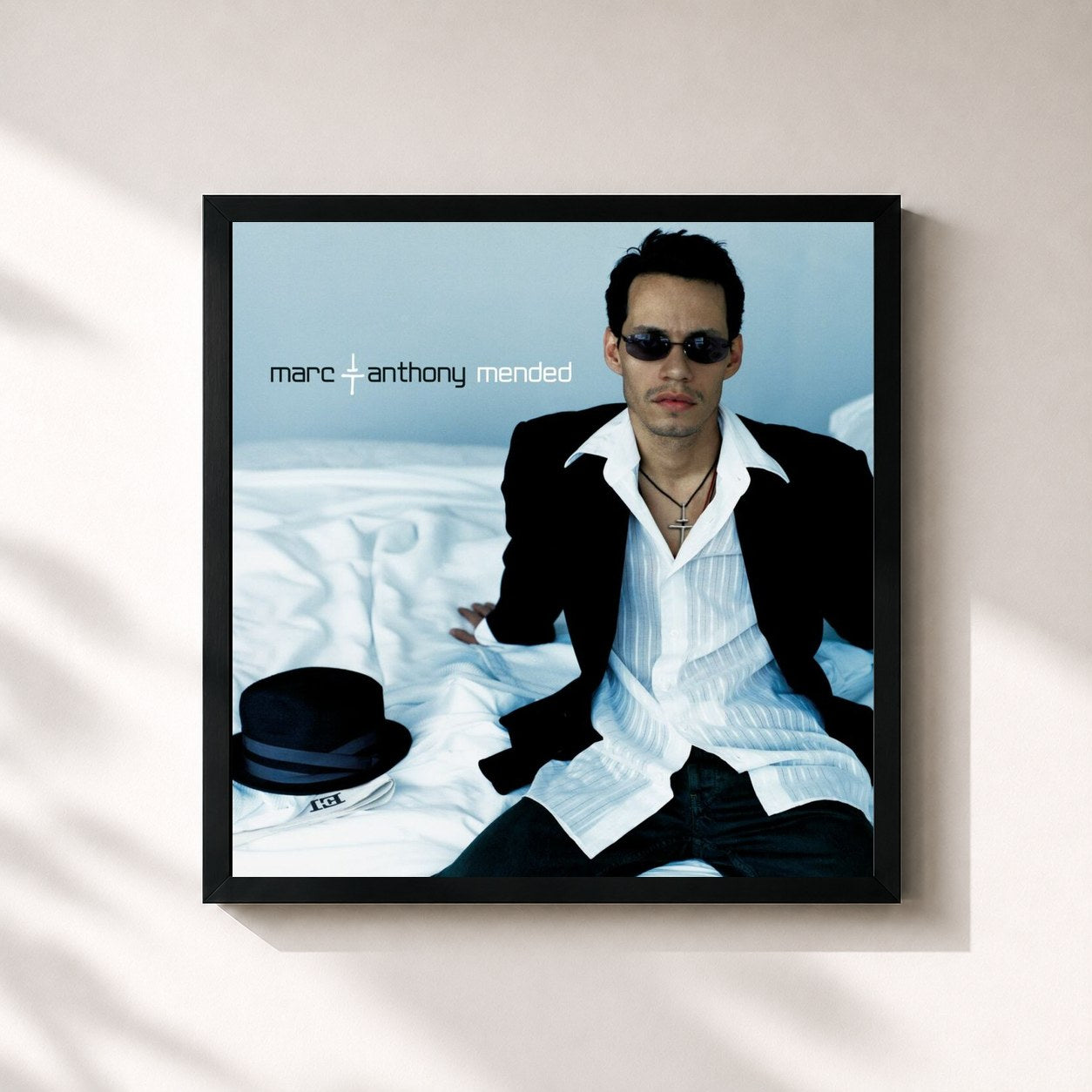 #noir Tableau carré de l'album Mended de Marc Anthony, cadre noir 32x32 cm
