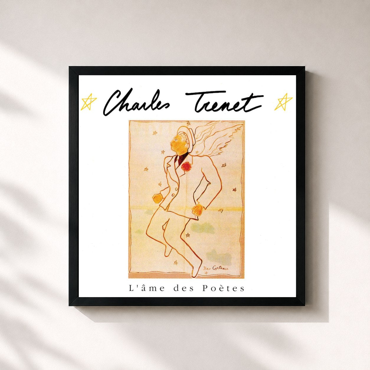 #noir Tableau carré de l'album Charles Trenet de Charles Trenet, cadre noir 32x32 cm