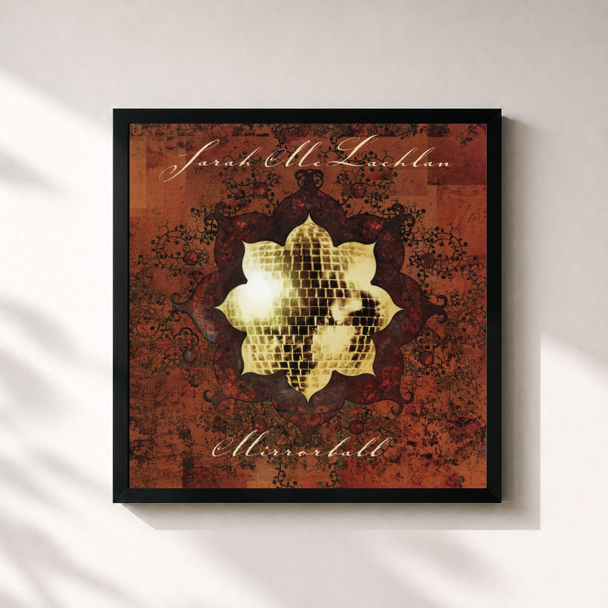 #noir Tableau carré de l'album Mirrorball de Sarah McLachlan, cadre noir 32x32 cm