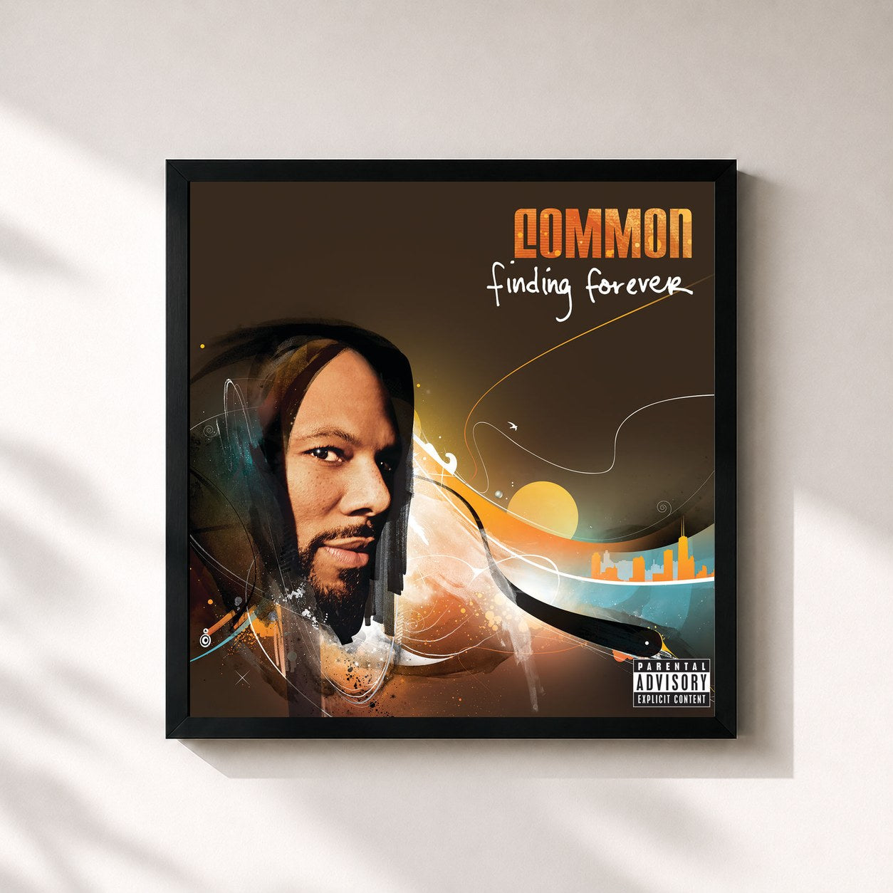 #noir Tableau carré de l'album Finding Forever de Common, cadre noir 32x32 cm