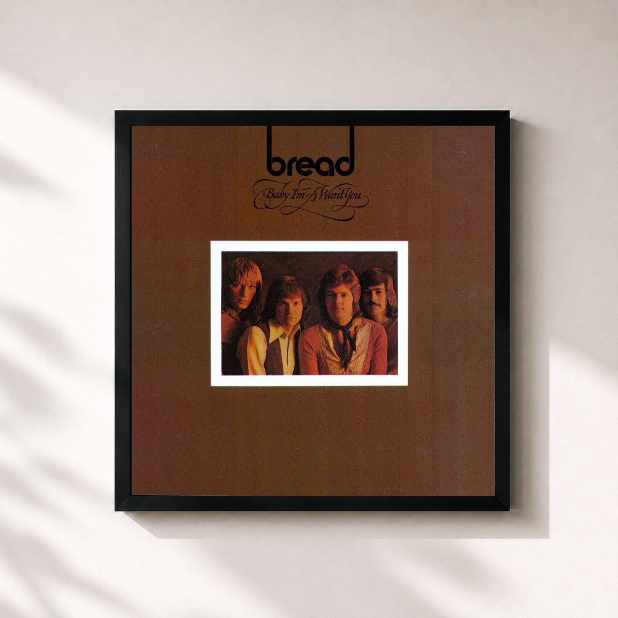 #noir Tableau carré de l'album Baby I'm-a Want You de Bread, cadre noir 32x32 cm