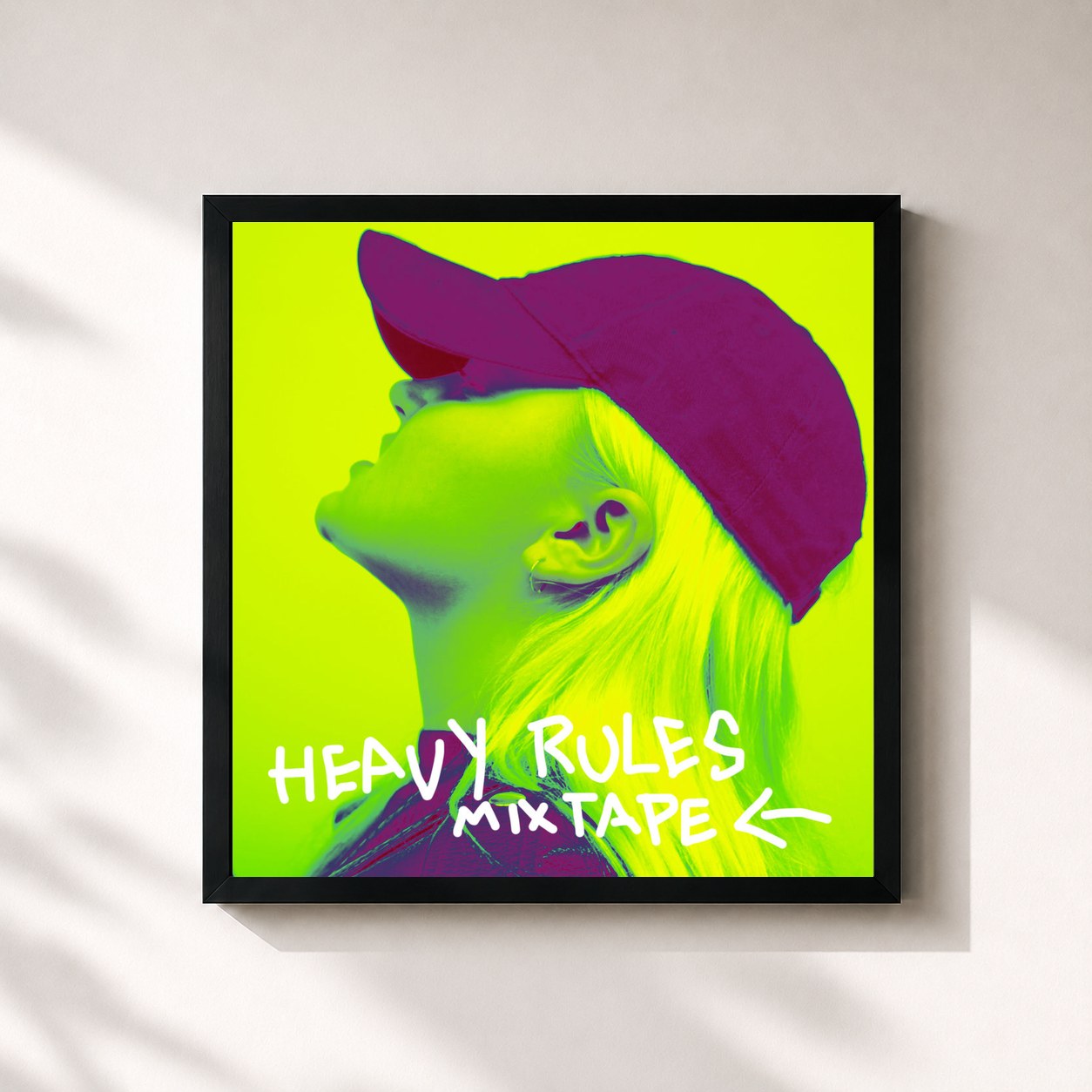 #noir Tableau carré de l'album Heavy Rules Mixtape de Alma, cadre noir 32x32 cm