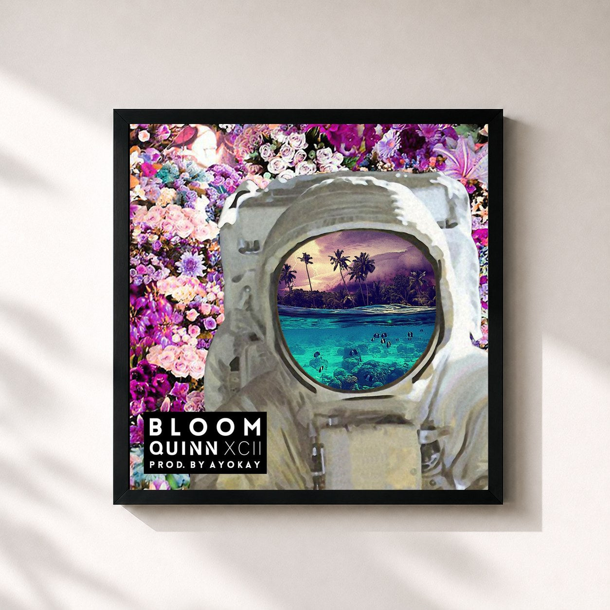 #noir Tableau carré de l'album Bloom de Quinn XCII, cadre noir 32x32 cm