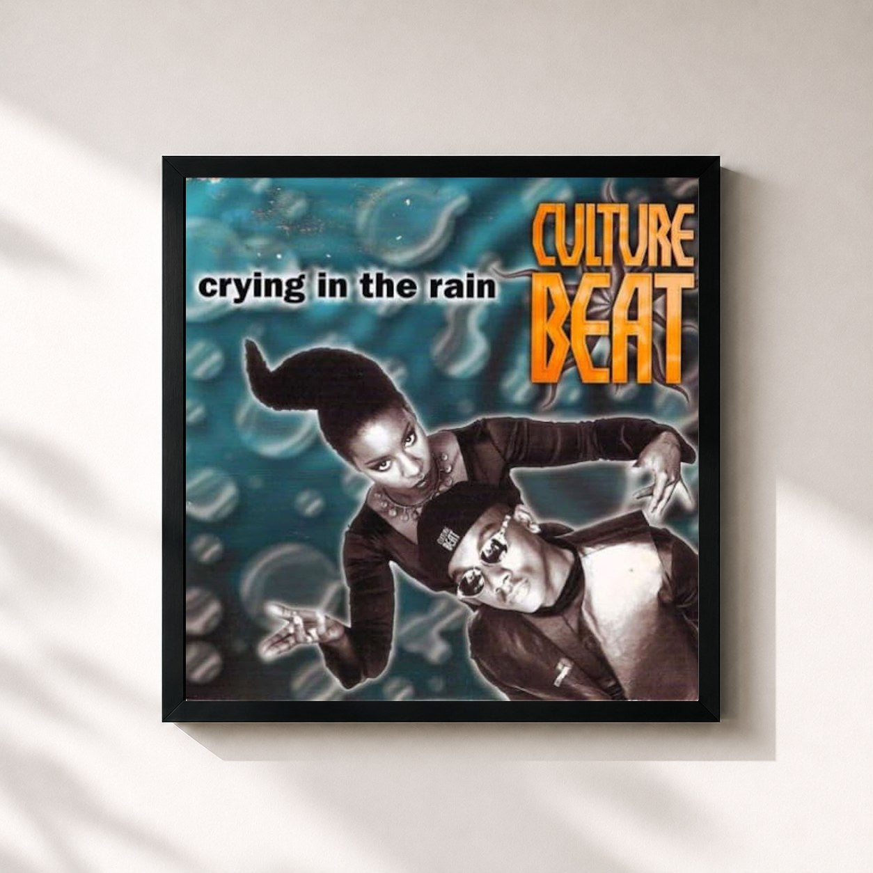 #noir Tableau carré de l'album Crying in the Rain de Culture Beat, cadre noir 32x32 cm