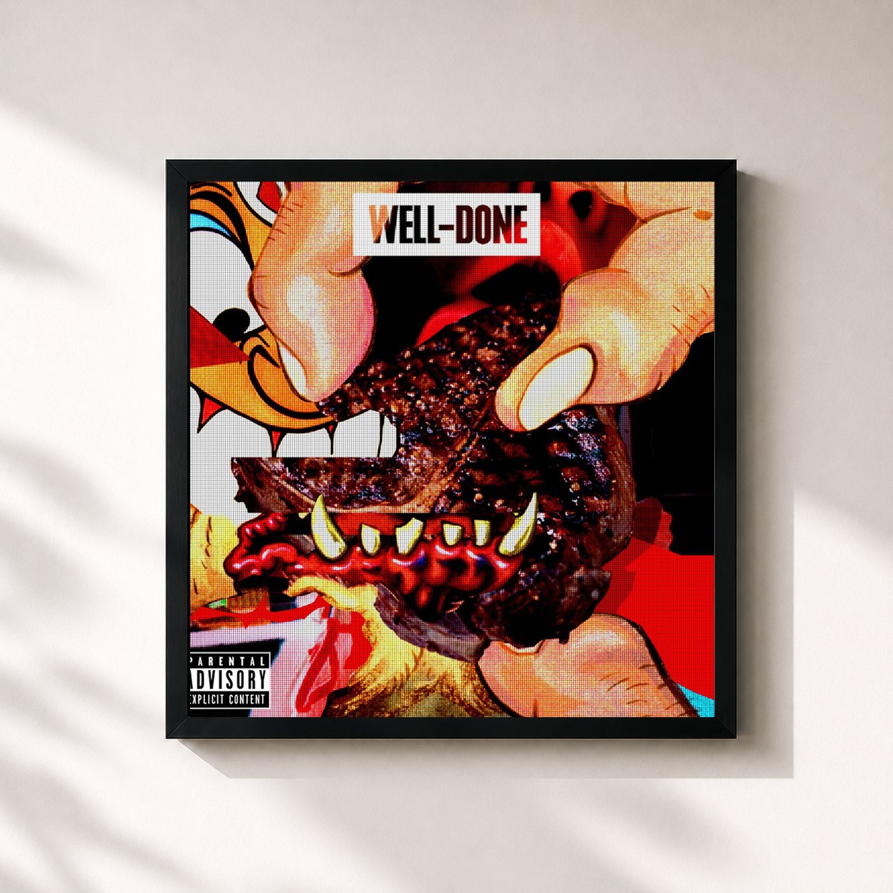 #noir Tableau carré de l'album Well Done de Action Bronson, cadre noir 32x32 cm