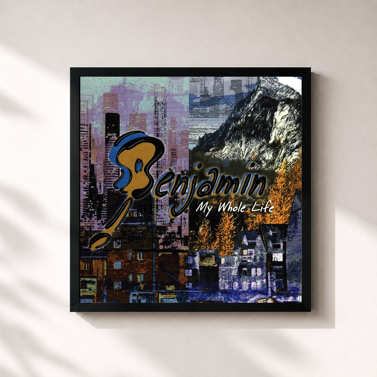 #noir Tableau carré de l'album My Whole Life de Benjamin, cadre noir 32x32 cm