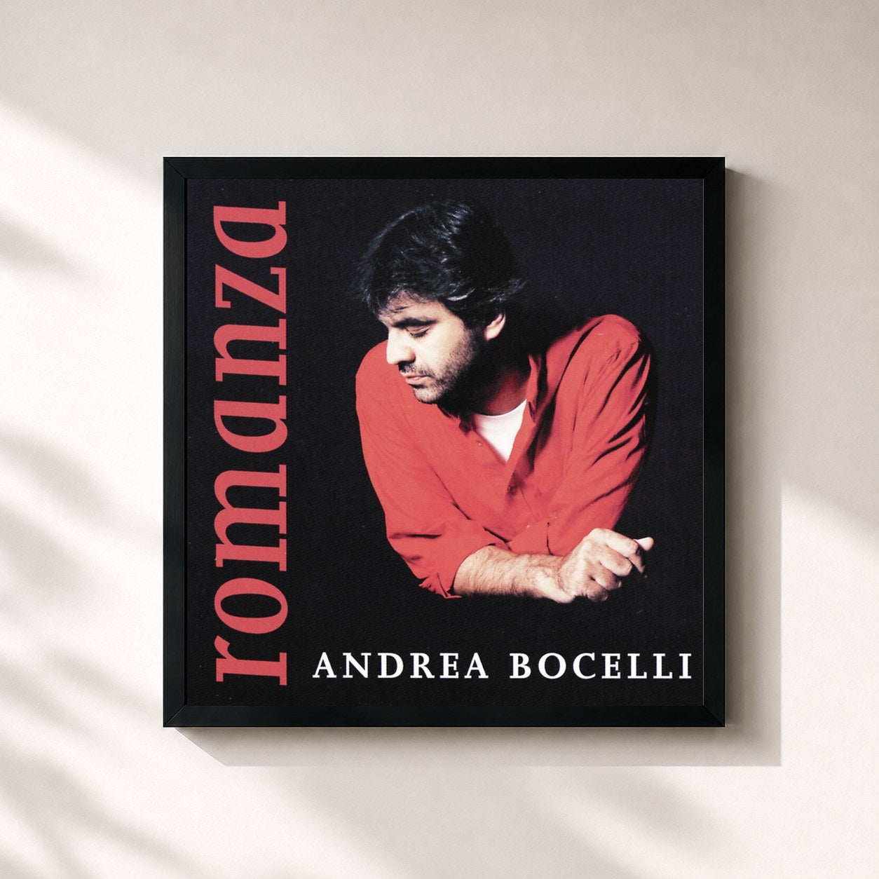 #noir Tableau carré de l'album Romanza (Remastered) de Andrea Bocelli, cadre noir 32x32 cm