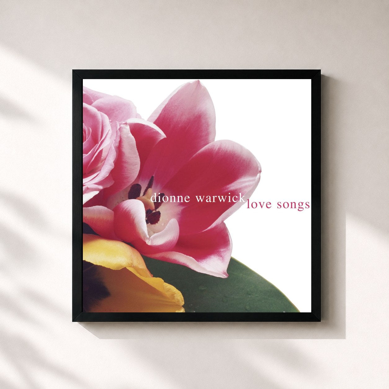 #noir Tableau carré de l'album Love Songs de Dionne Warwick, cadre noir 32x32 cm