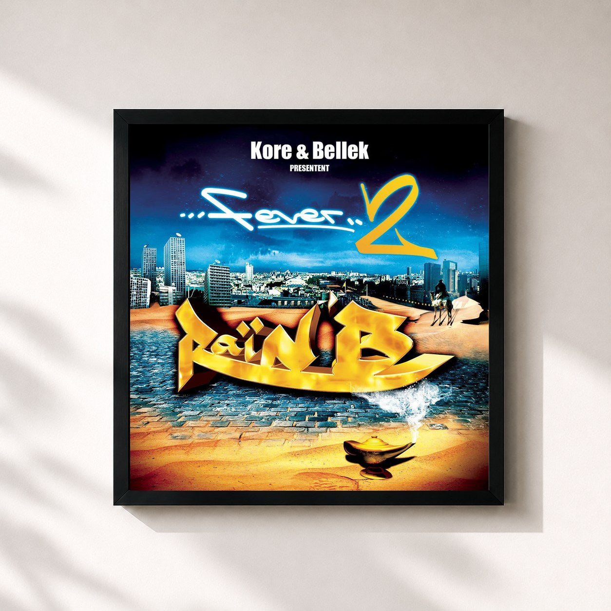 #noir Tableau carré de l'album Raï'n'B Fever 2 de Kore, cadre noir 32x32 cm