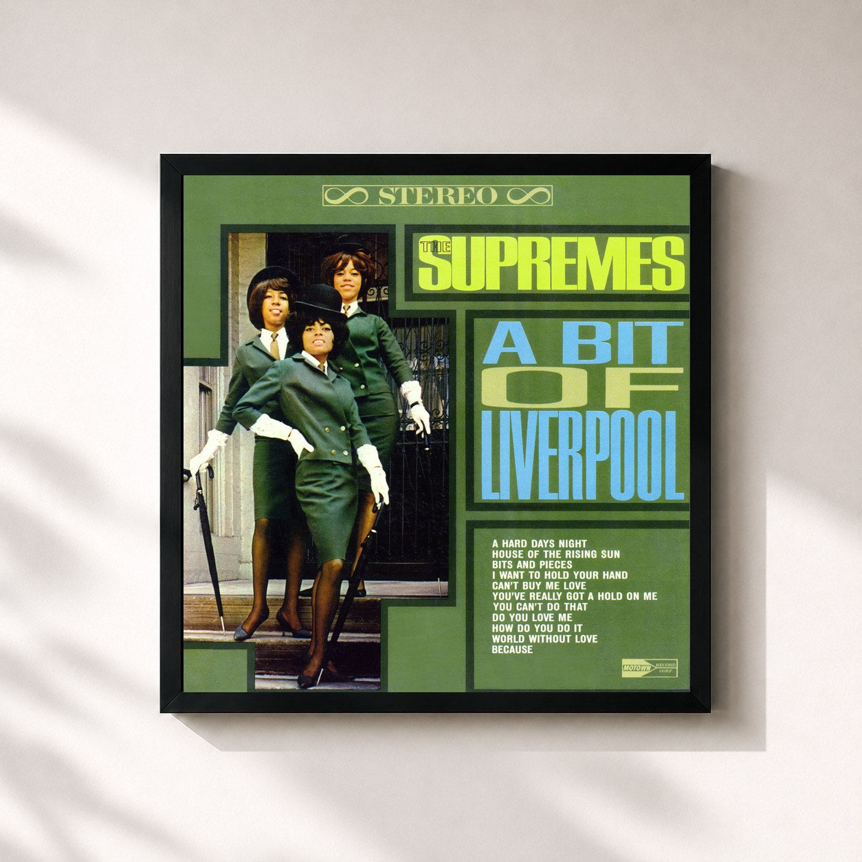 #noir Tableau carré de l'album A Bit Of Liverpool de The Supremes, cadre noir 32x32 cm