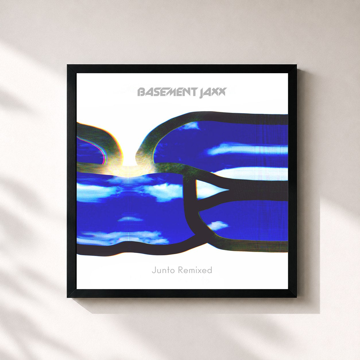 #noir Tableau carré de l'album Junto Remixed de Basement Jaxx, cadre noir 32x32 cm