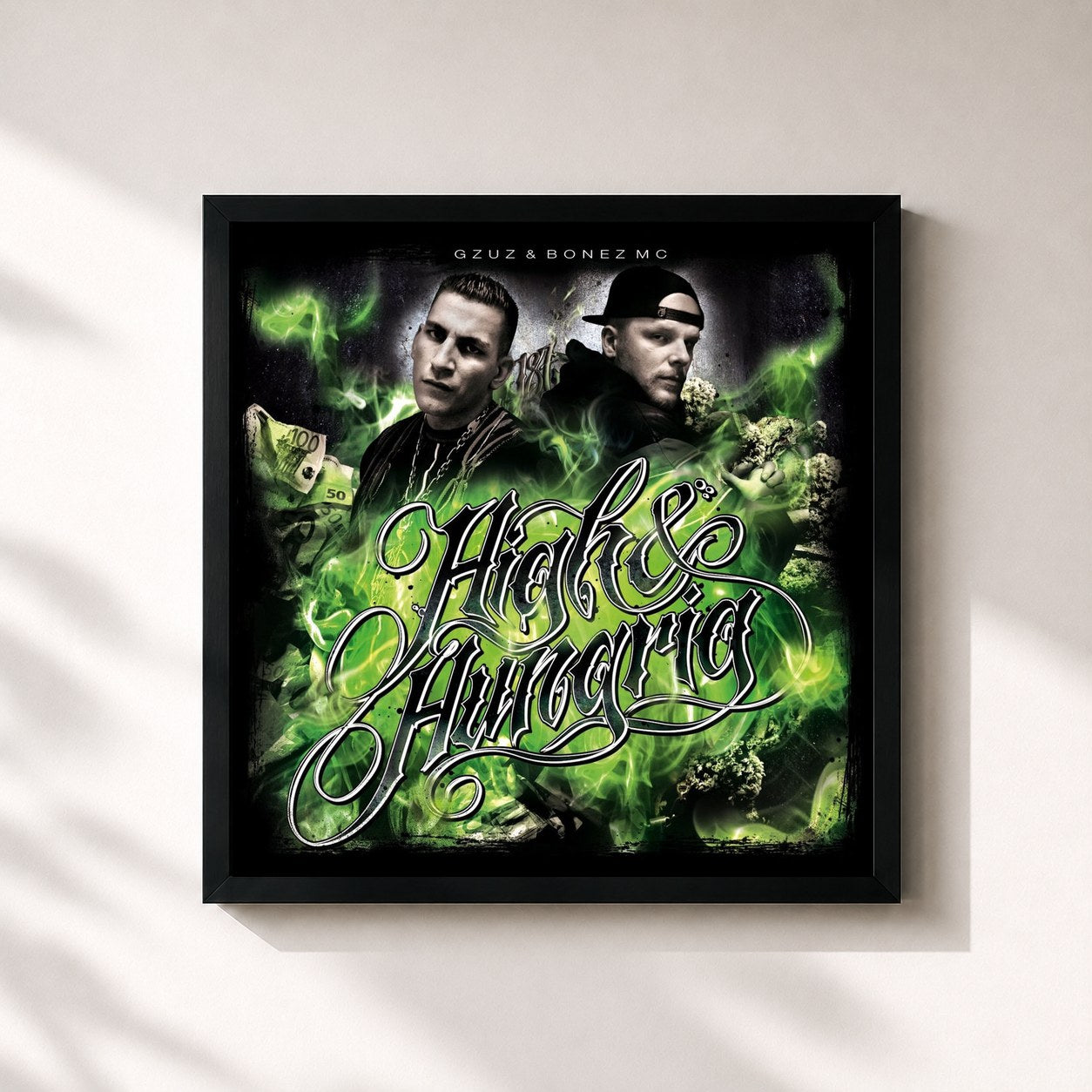 #noir Tableau carré de l'album High & Hungrig de Gzuz, cadre noir 32x32 cm