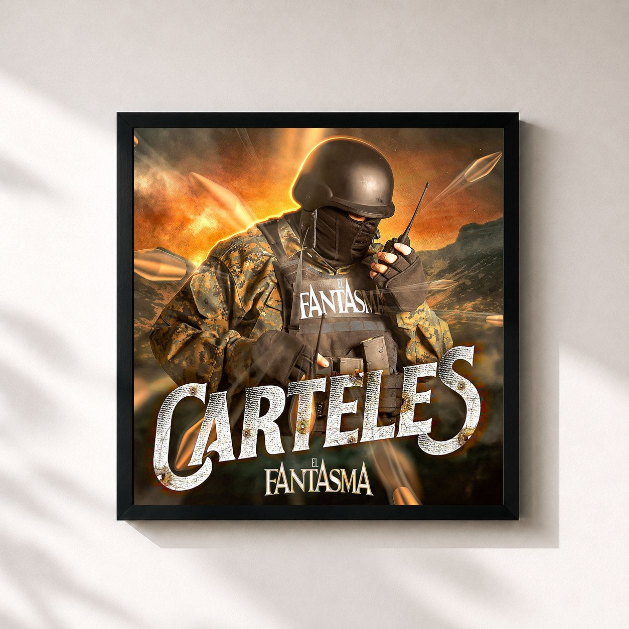 #noir Tableau carré de l'album Carteles de El Fantasma, cadre noir 32x32 cm