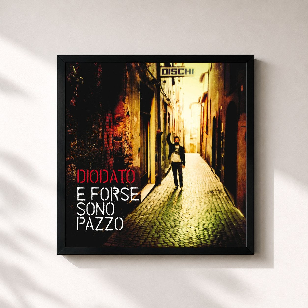 #noir Tableau carré de l'album E forse sono pazzo de Diodato, cadre noir 32x32 cm