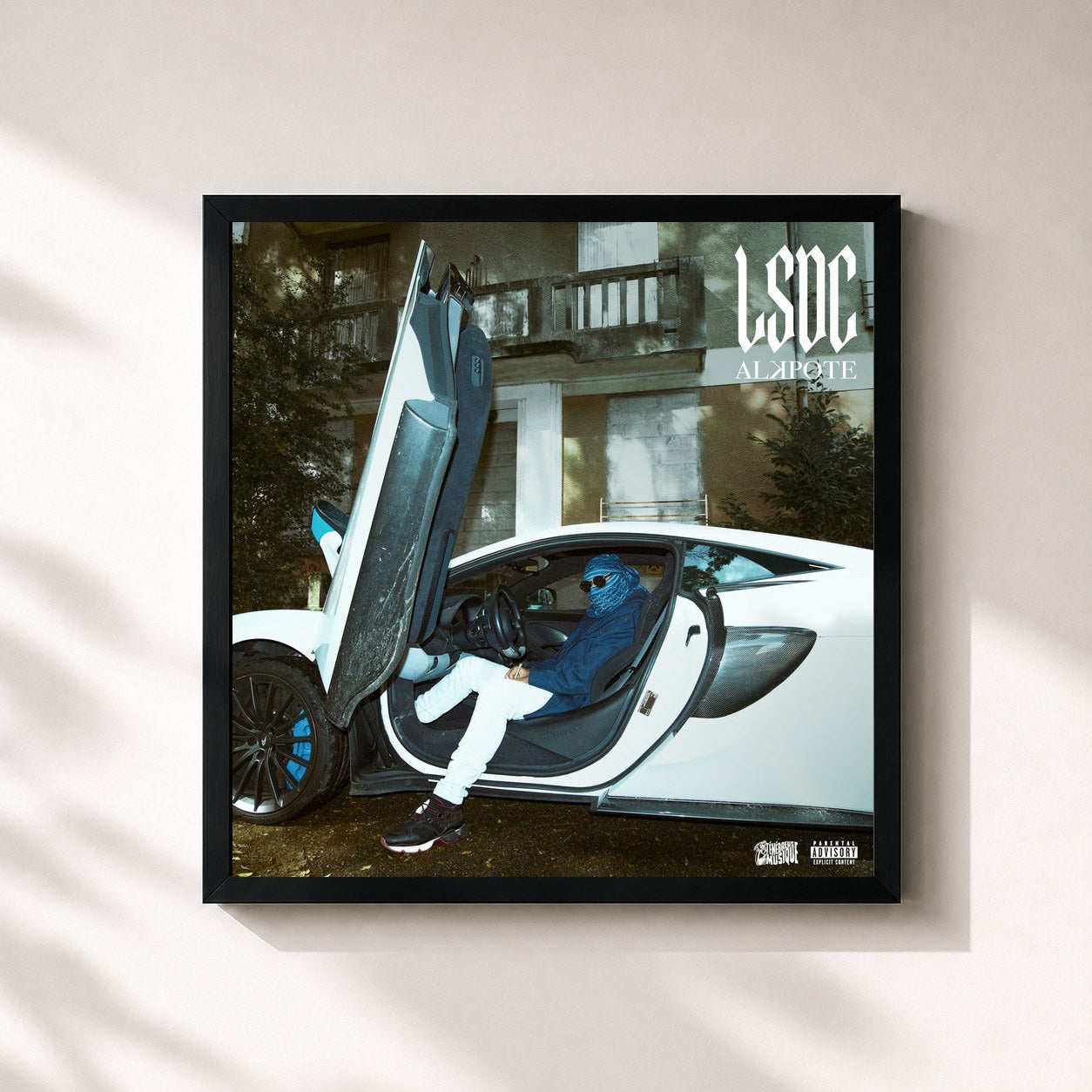 #noir Tableau carré de l'album LSDC de Alkpote, cadre noir 32x32 cm
