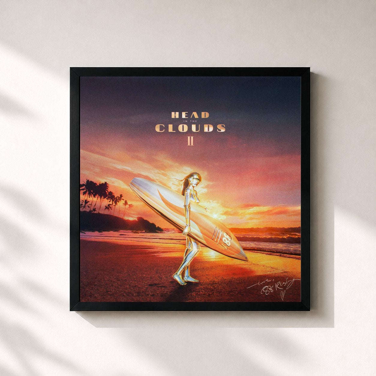 #noir Tableau carré de l'album Head In The Clouds II de 88rising, cadre noir 32x32 cm