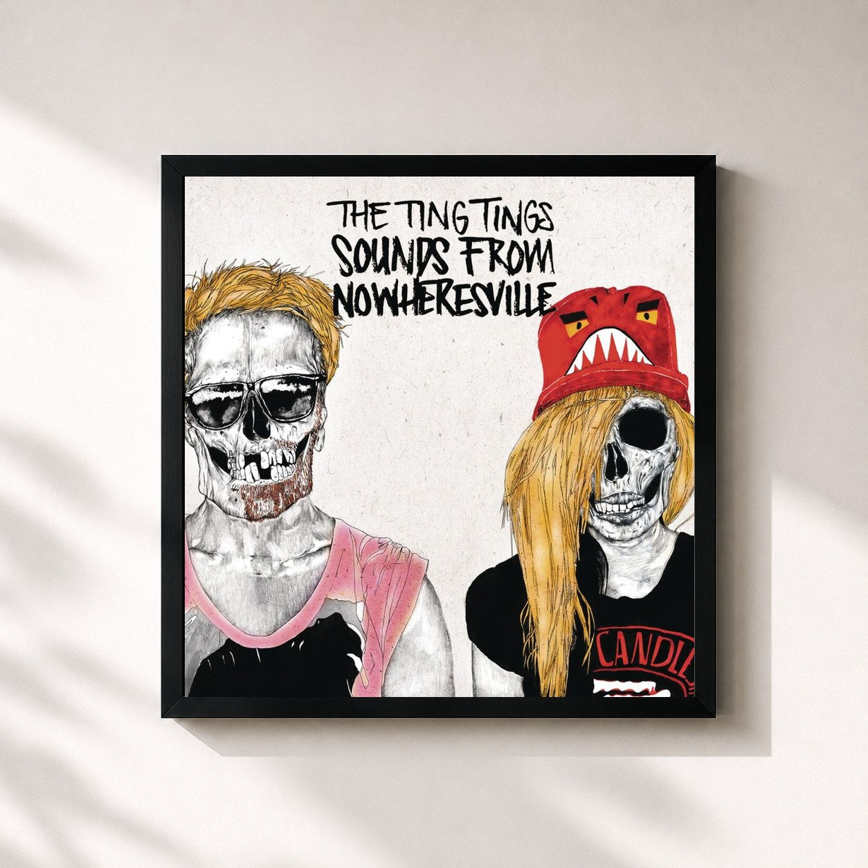 #noir Tableau carré de l'album Sounds From Nowheresville de The Ting Tings, cadre noir 32x32 cm