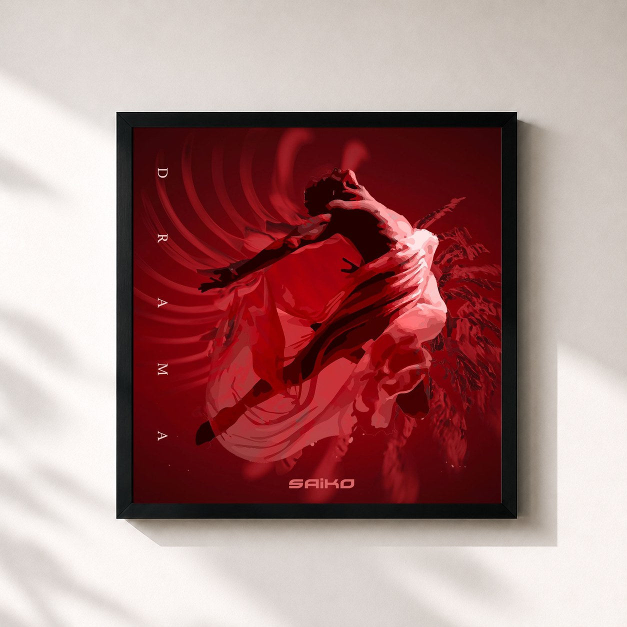 #noir Tableau carré de l'album Drama de SAIKO, cadre noir 32x32 cm