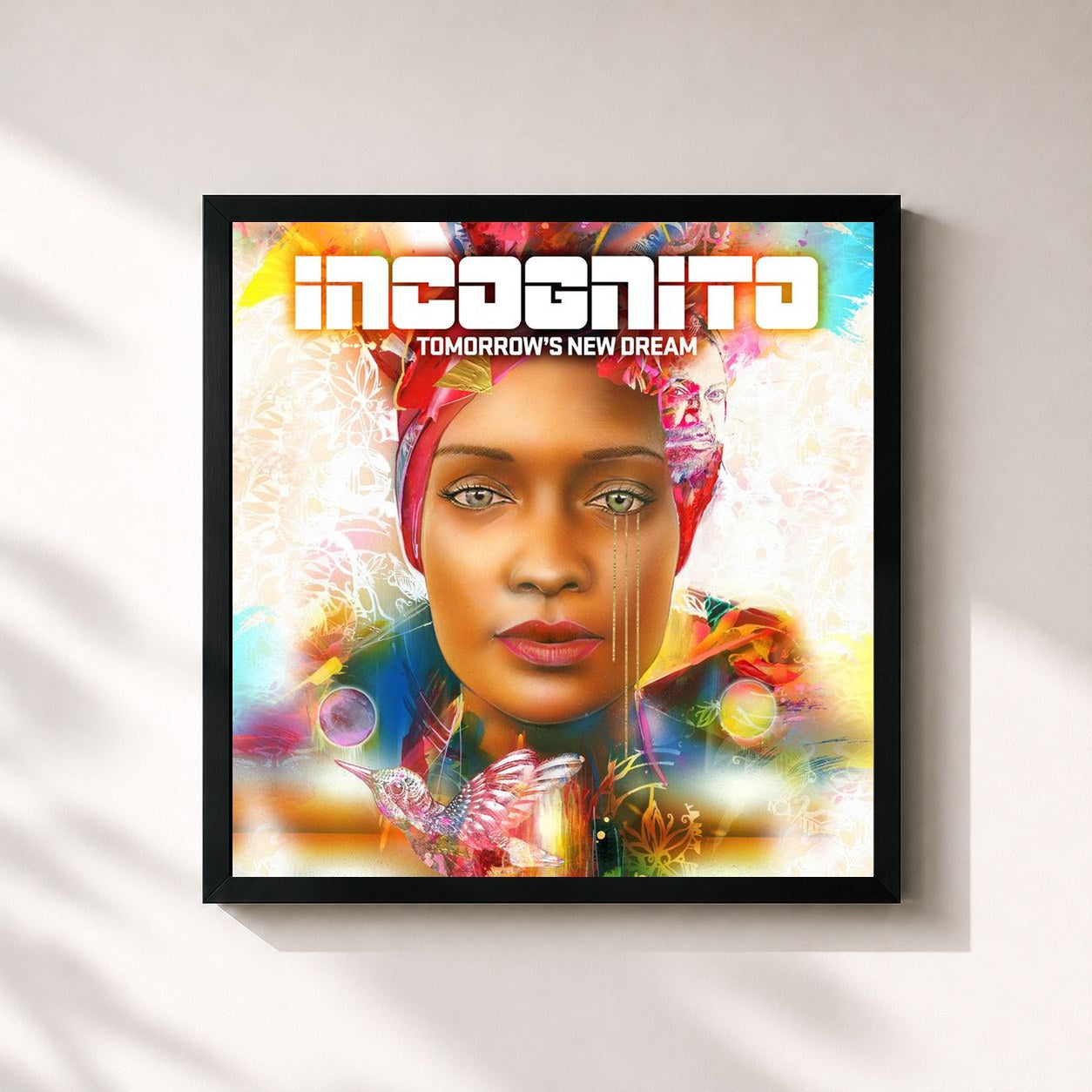 #noir Tableau carré de l'album Tomorrow's New Dream de Incognito, cadre noir 32x32 cm