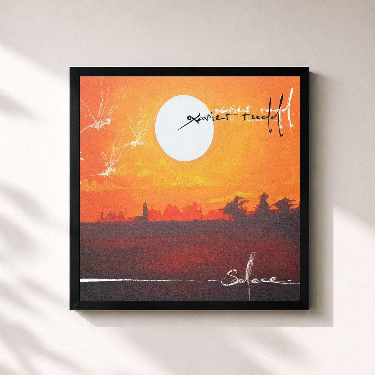 #noir Tableau carré de l'album Solace de Xavier Rudd, cadre noir 32x32 cm