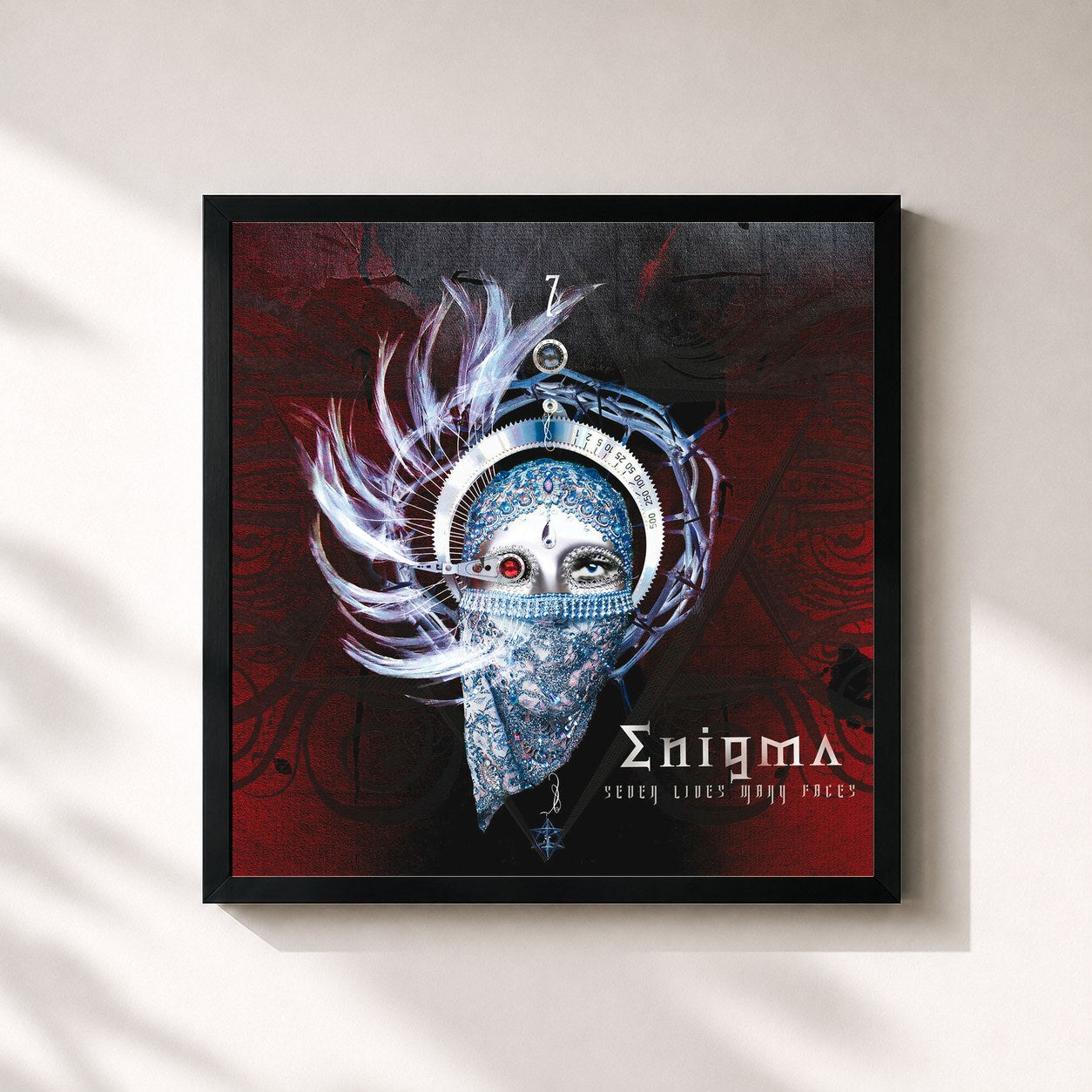 #noir Tableau carré de l'album Seven Lives Many Faces de Enigma, cadre noir 32x32 cm