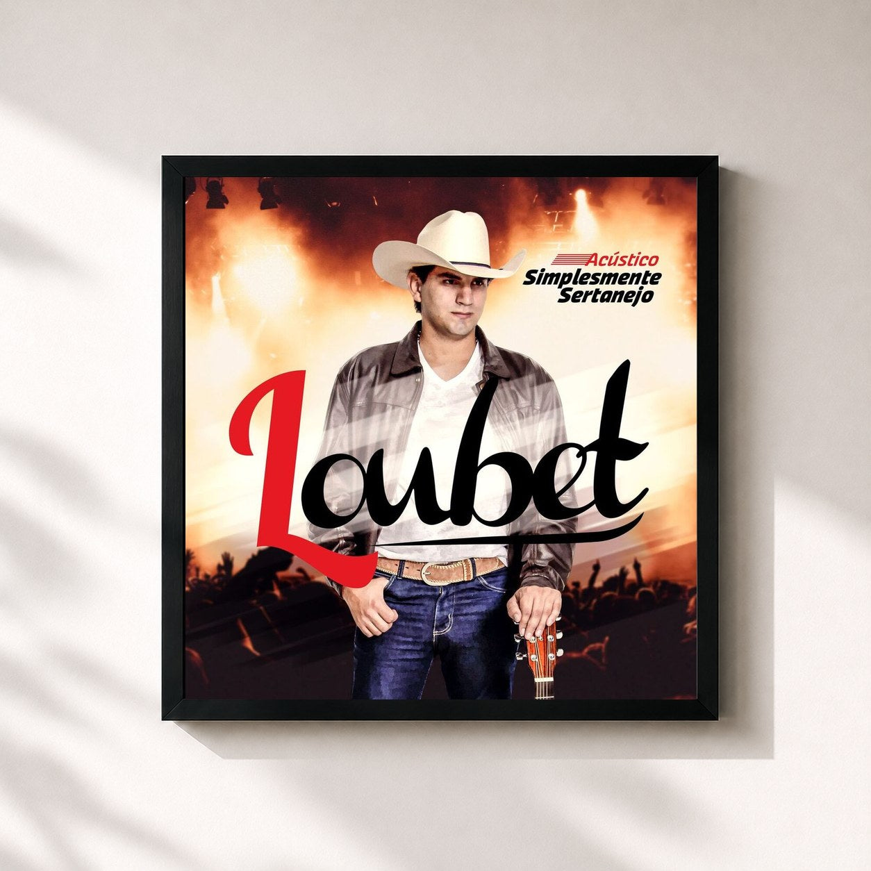 #noir Tableau carré de l'album Acústico Simplesmente Sertanejo de Loubet, cadre noir 32x32 cm
