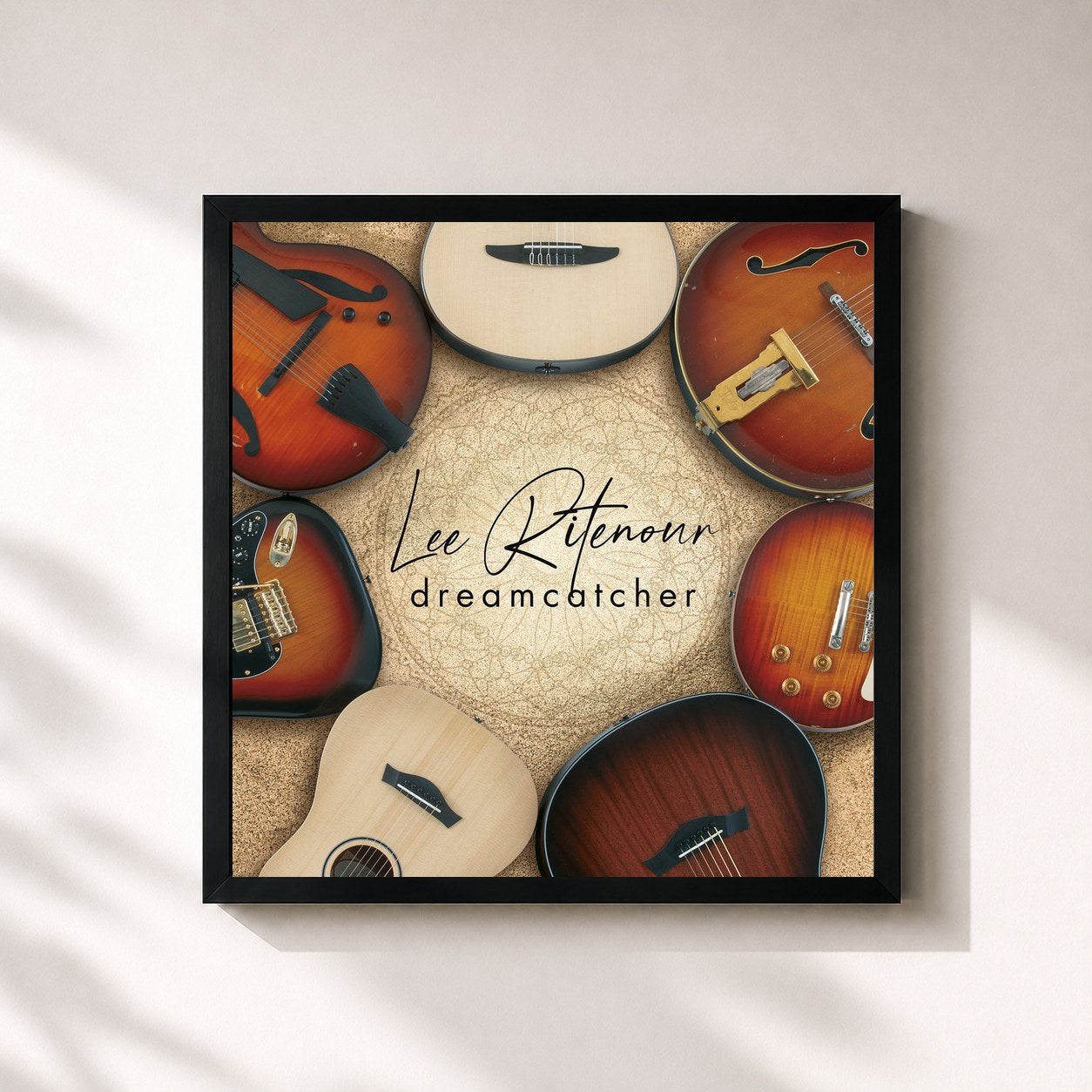 #noir Tableau carré de l'album Dreamcatcher de Lee Ritenour, cadre noir 32x32 cm
