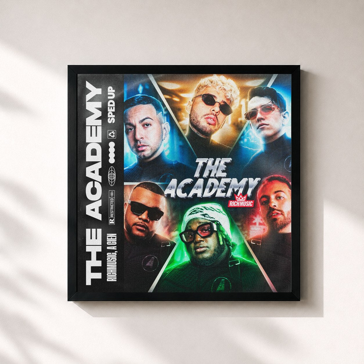 #noir Tableau carré de l'album The Academy (Sped Up) de RICH MUSIC LTD, cadre noir 32x32 cm