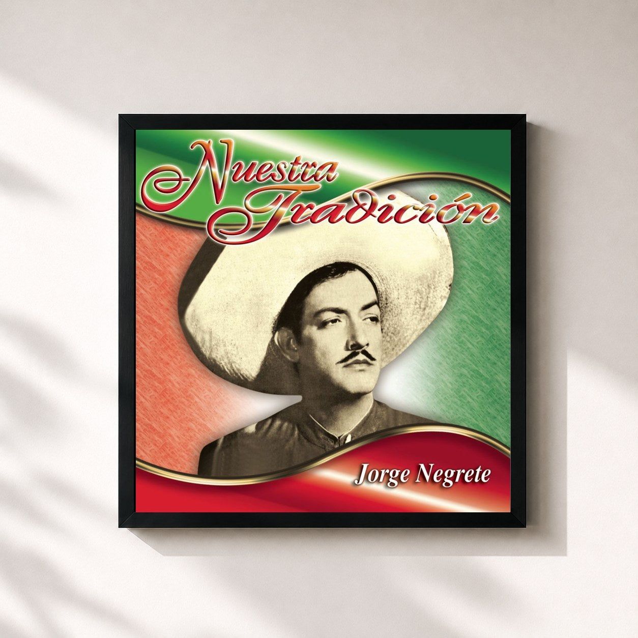 #noir Tableau carré de l'album Nuestra Tradición de Jorge Negrete, cadre noir 32x32 cm