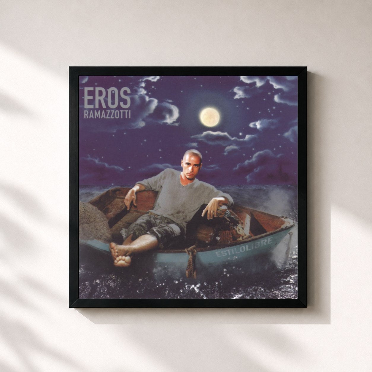 #noir Tableau carré de l'album Estilolibre de Eros Ramazzotti, cadre noir 32x32 cm