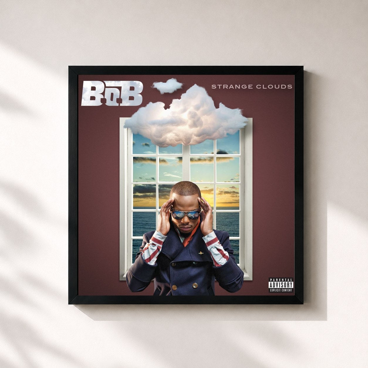#noir Tableau carré de l'album Strange Clouds de B.o.B, cadre noir 32x32 cm