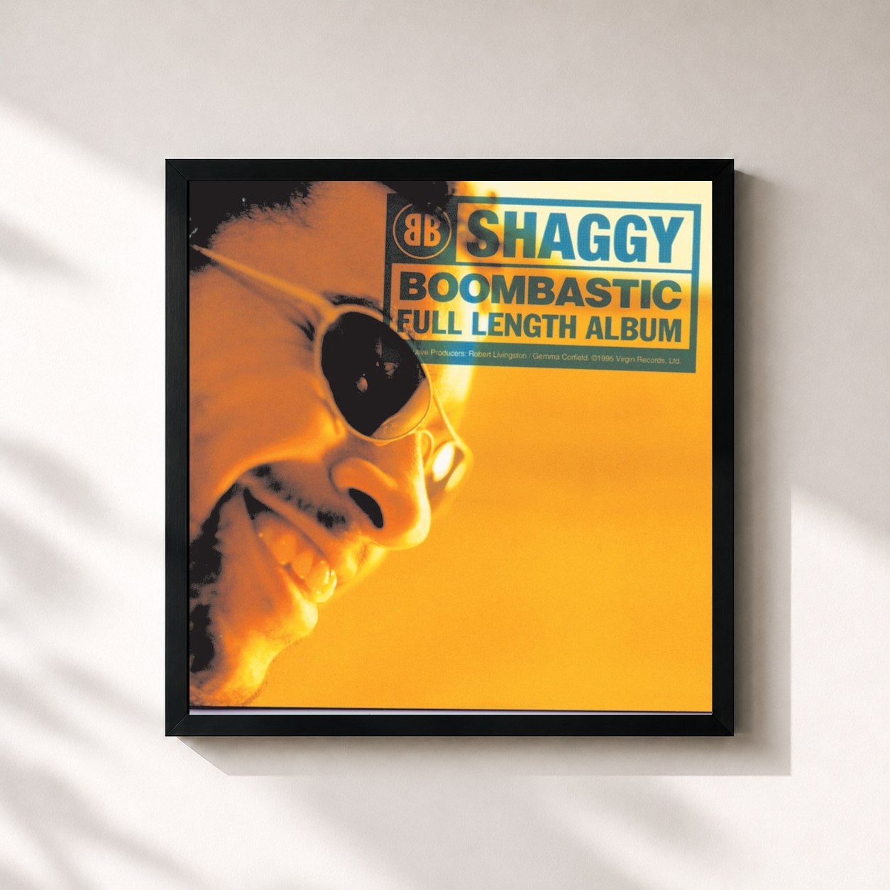 #noir Tableau carré de l'album Boombastic de Shaggy, cadre noir 32x32 cm