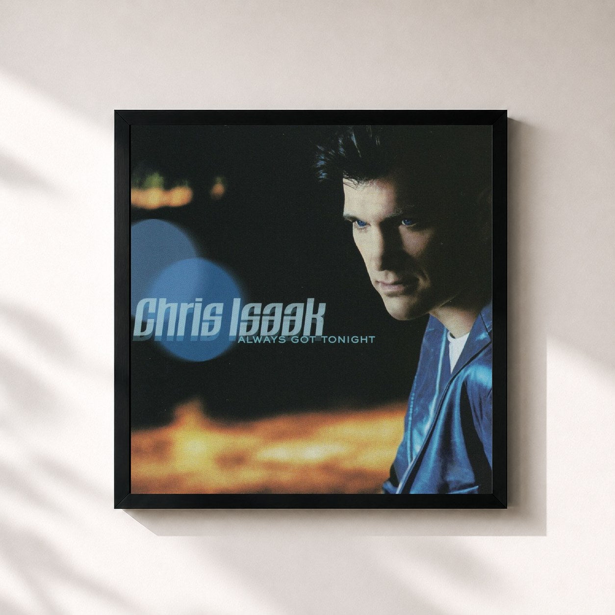 #noir Tableau carré de l'album Always Got Tonight de Chris Isaak, cadre noir 32x32 cm