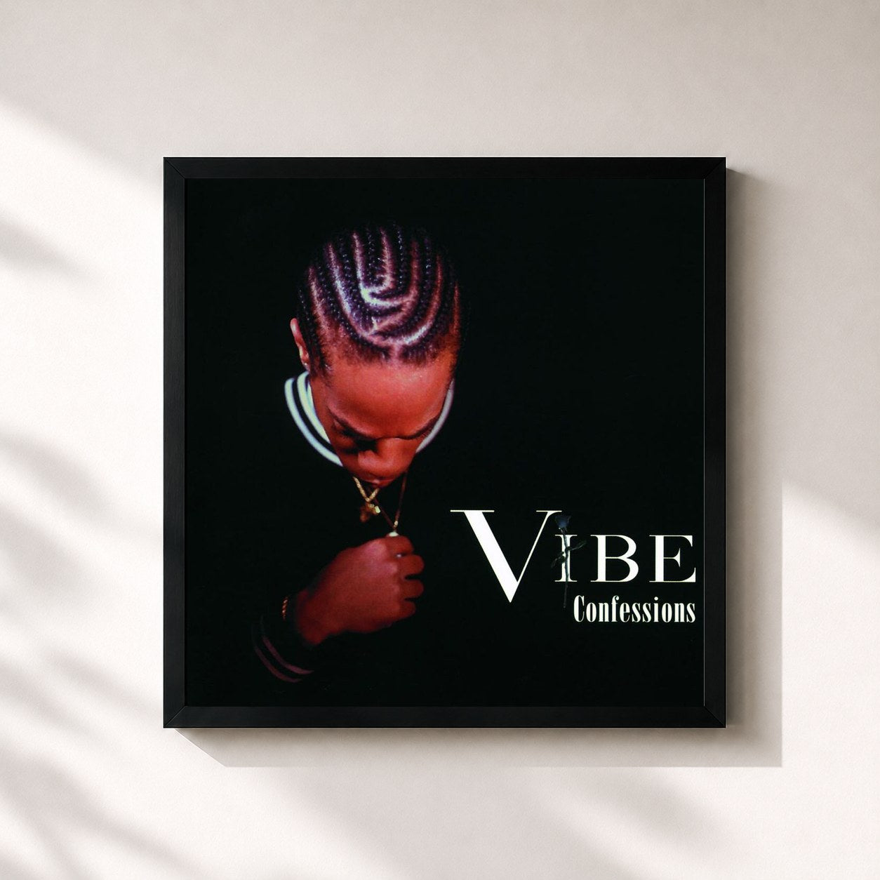 #noir Tableau carré de l'album Confessions Version 2 de Vibe, cadre noir 32x32 cm