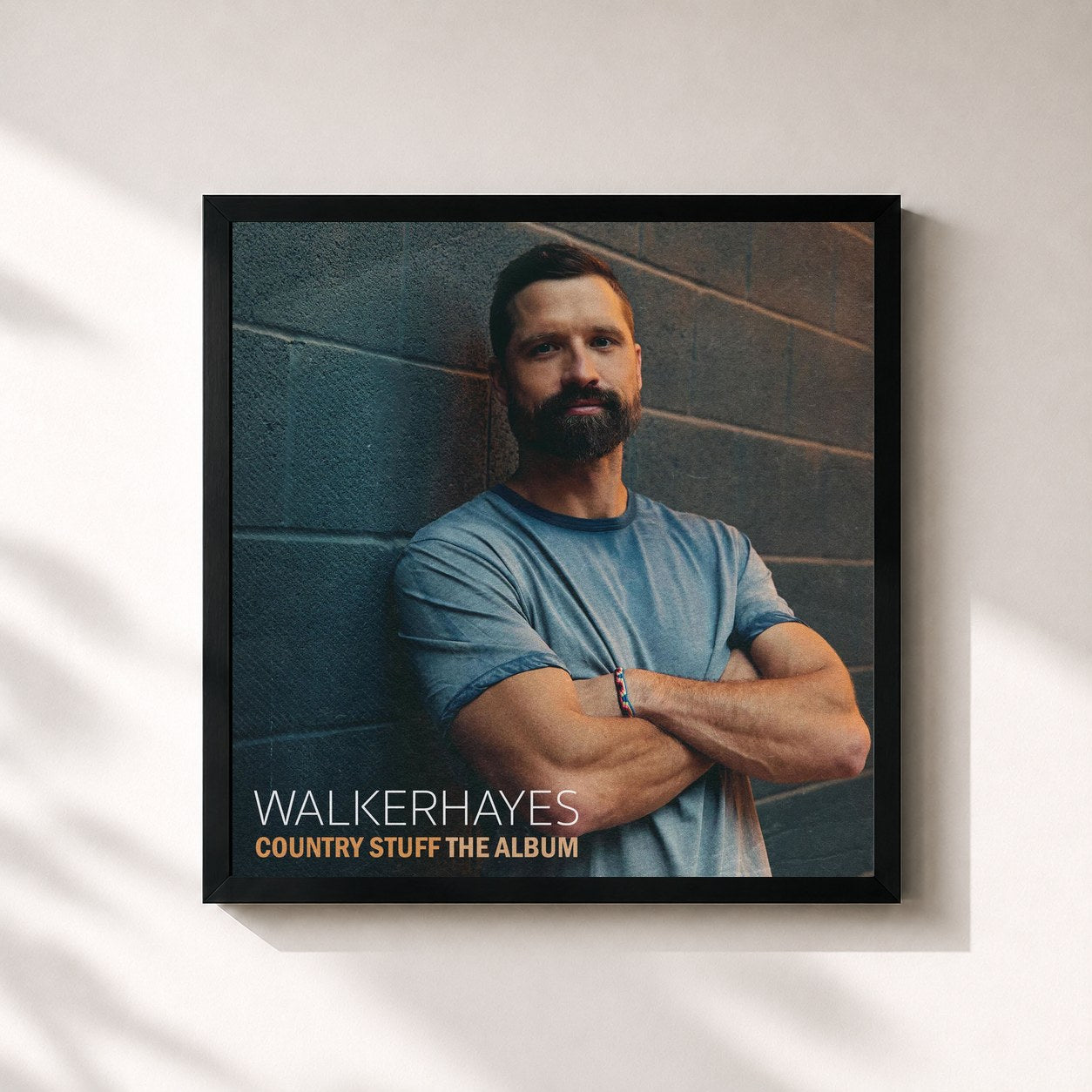 #noir Tableau carré de l'album Country Stuff The Album de Walker Hayes, cadre noir 32x32 cm