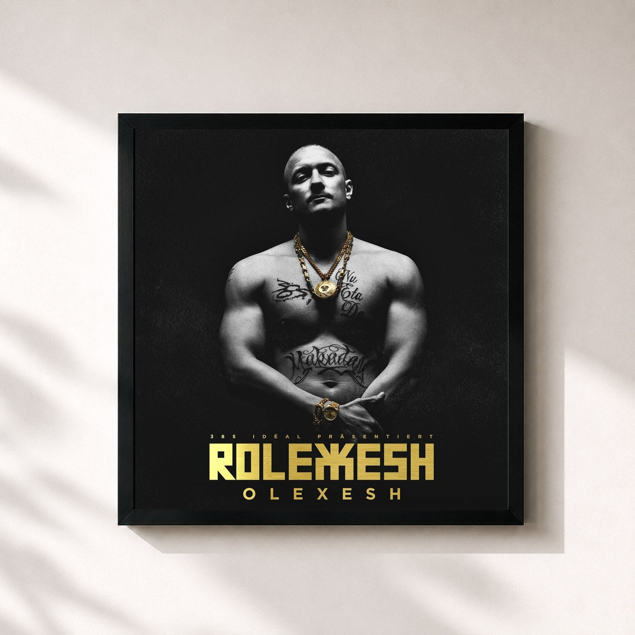 #noir Tableau carré de l'album ROLEXESH de Olexesh, cadre noir 32x32 cm