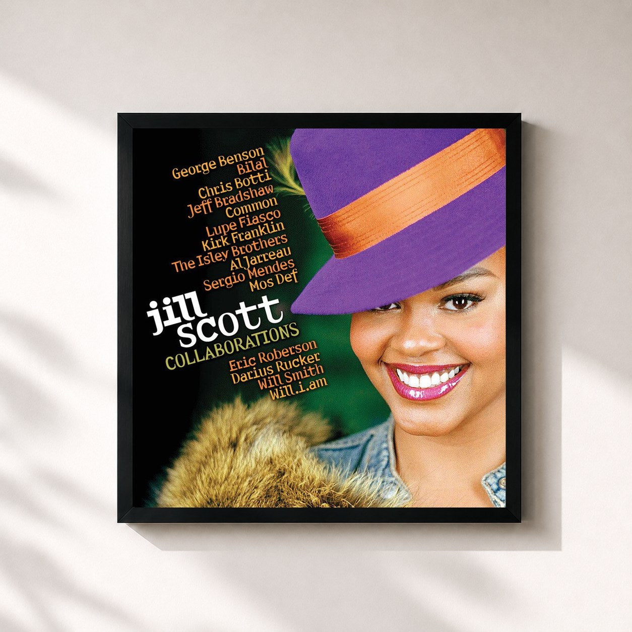 #noir Tableau carré de l'album Jill Scott Collaborations de Jill Scott, cadre noir 32x32 cm