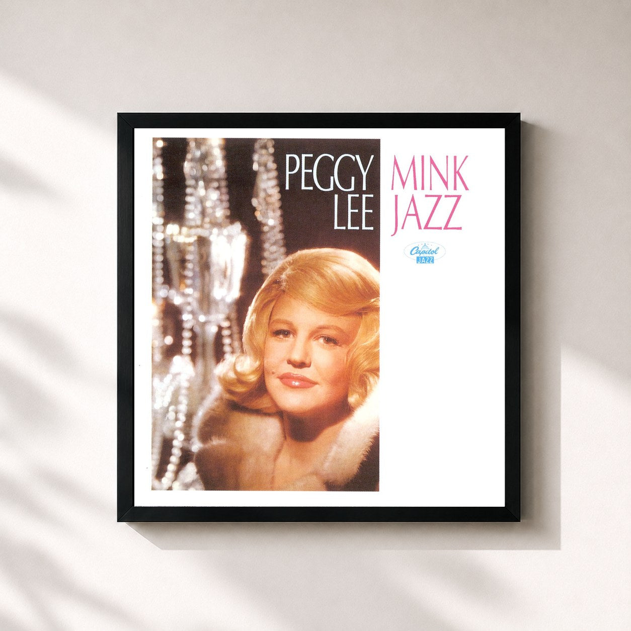 #noir Tableau carré de l'album Mink Jazz de Peggy Lee, cadre noir 32x32 cm