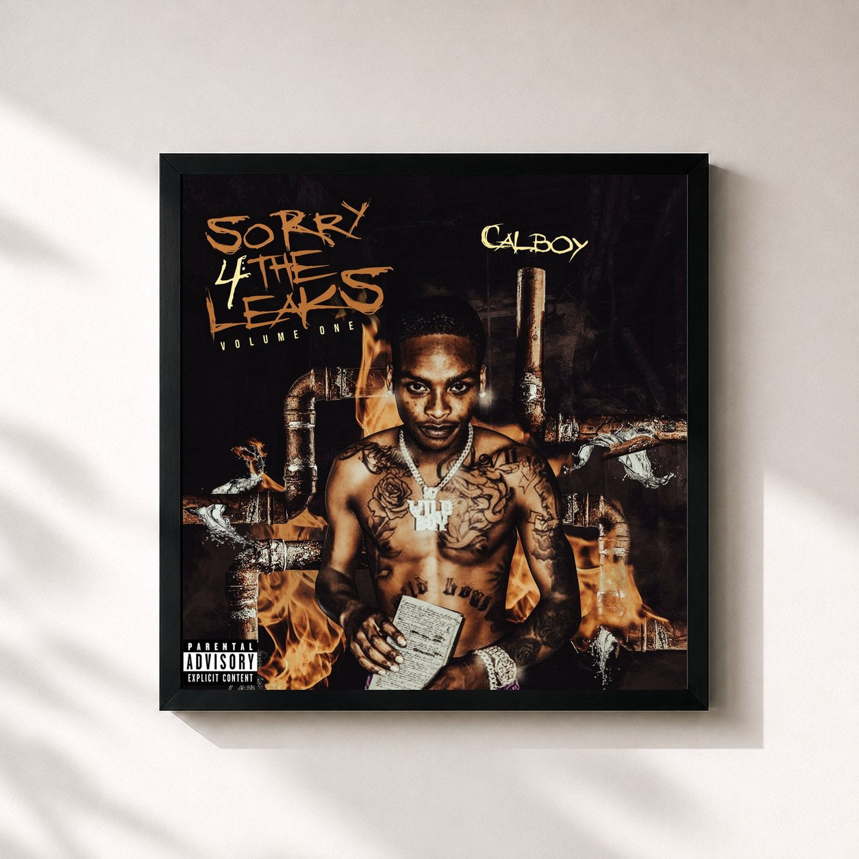 #noir Tableau carré de l'album Sorry 4 The Leaks Vol. 1 de Calboy, cadre noir 32x32 cm