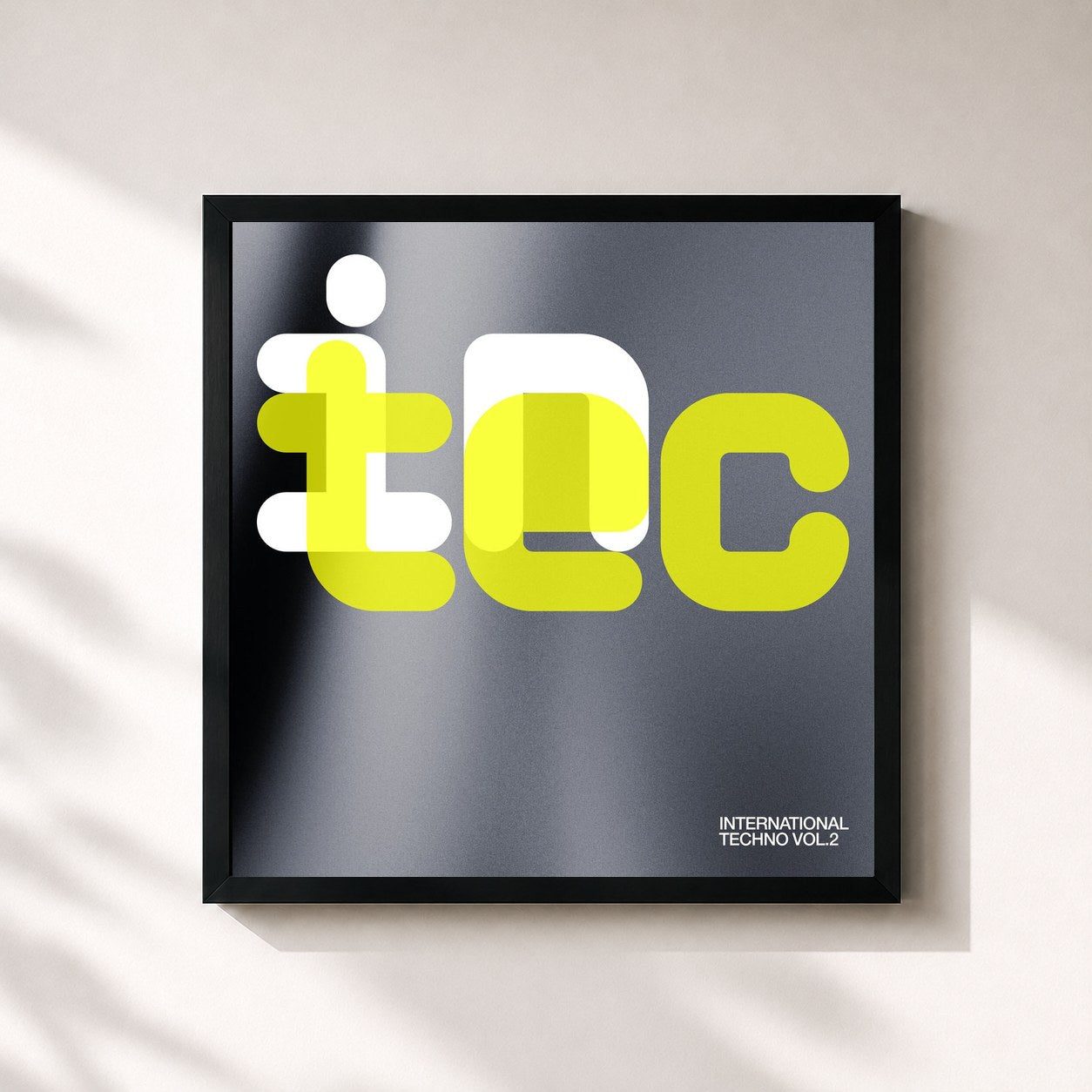 #noir Tableau carré de l'album International Techno Vol 2 de Carl Cox, cadre noir 32x32 cm