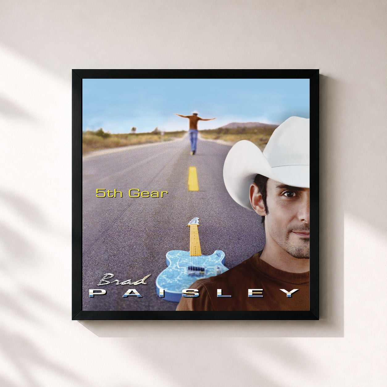 #noir Tableau carré de l'album 5th Gear de Brad Paisley, cadre noir 32x32 cm