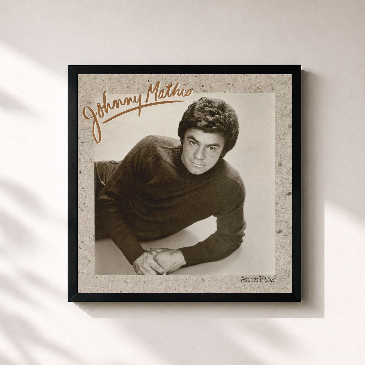 #noir Tableau carré de l'album Friends In Love de Johnny Mathis, cadre noir 32x32 cm