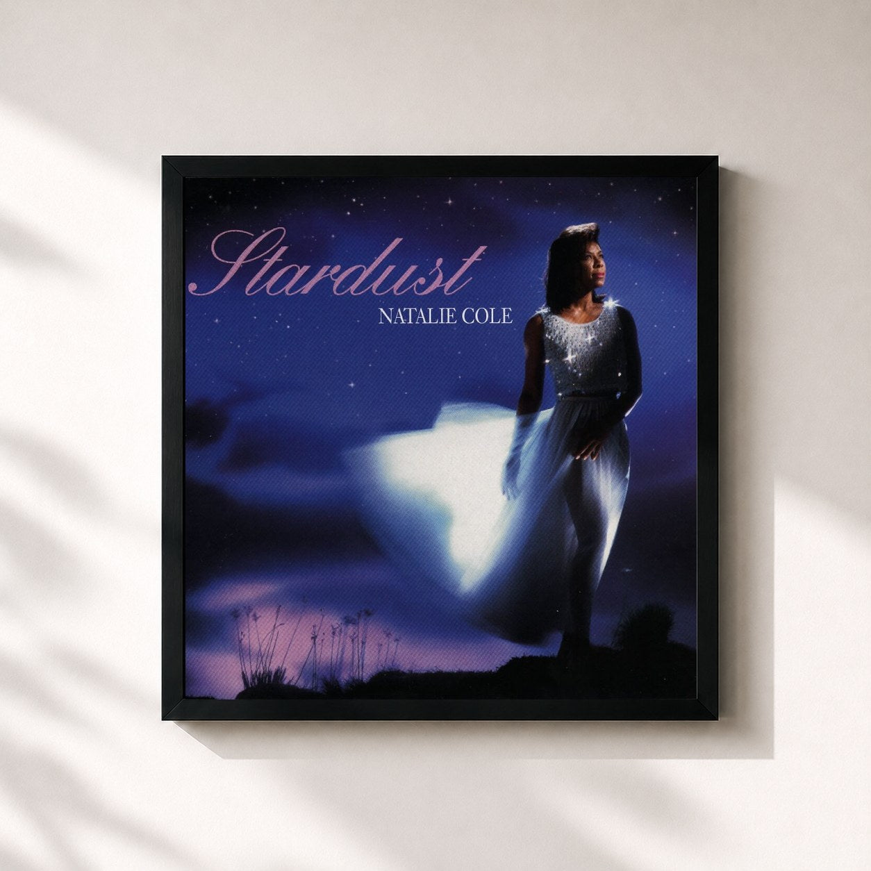 #noir Tableau carré de l'album Stardust de Natalie Cole, cadre noir 32x32 cm