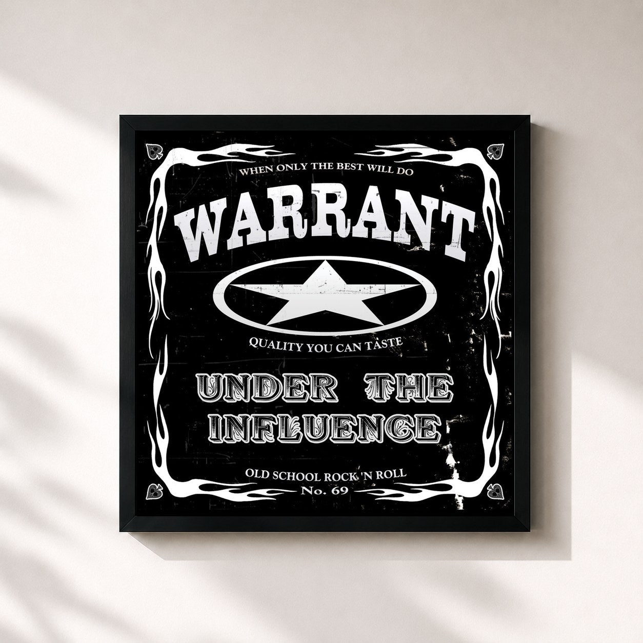#noir Tableau carré de l'album Under the Influence de Warrant, cadre noir 32x32 cm