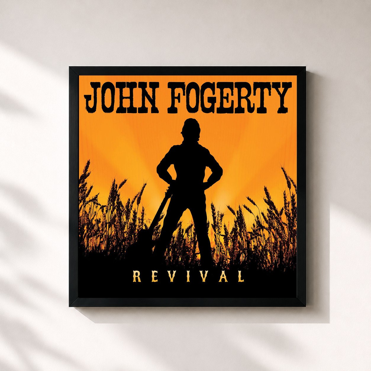 #noir Tableau carré de l'album Revival de John Fogerty, cadre noir 32x32 cm