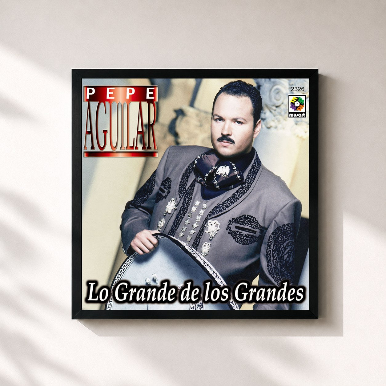 #noir Tableau carré de l'album Lo Grande De Los Grandes de Pepe Aguilar, cadre noir 32x32 cm