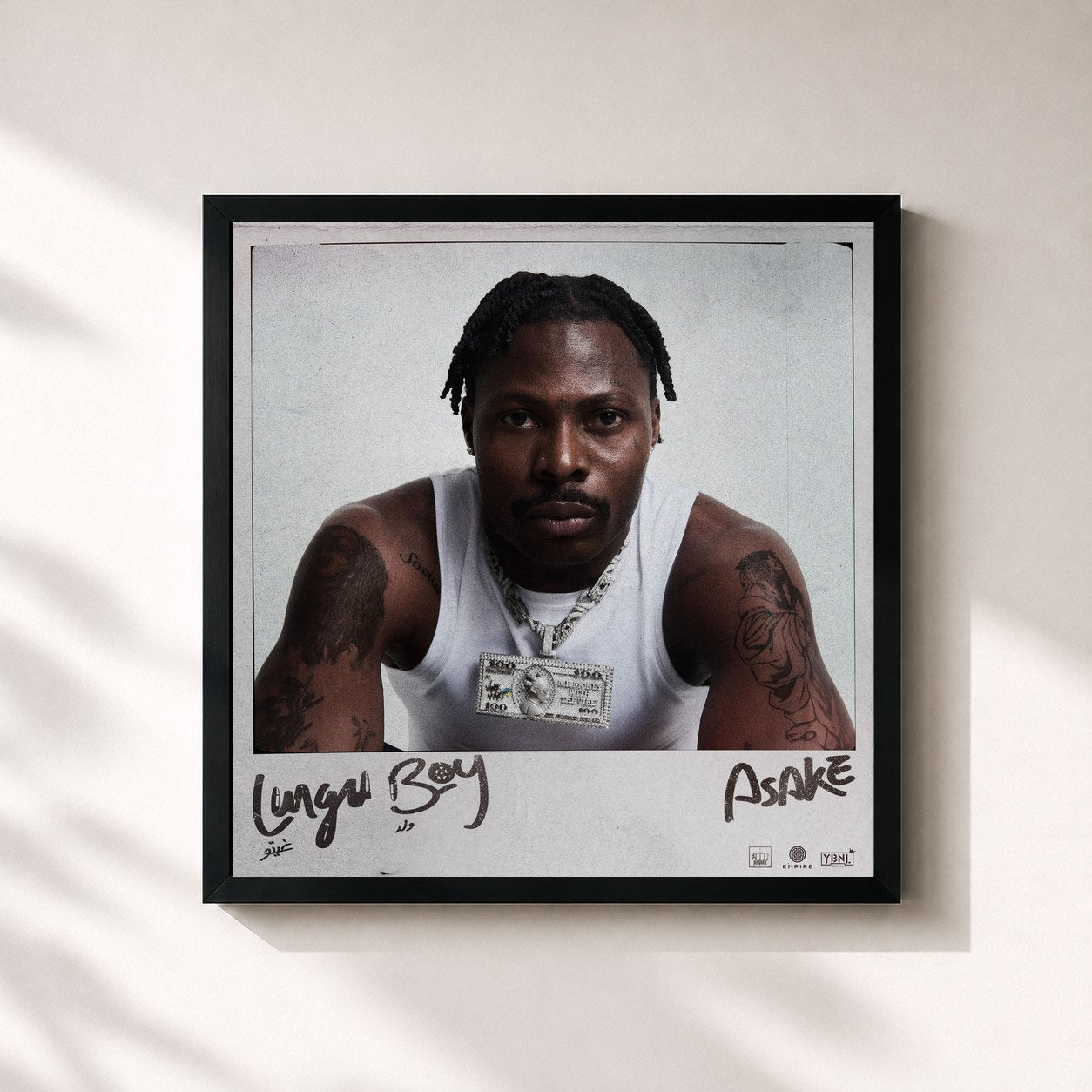 #noir Tableau carré de l'album Lungu Boy de Asake, cadre noir 32x32 cm