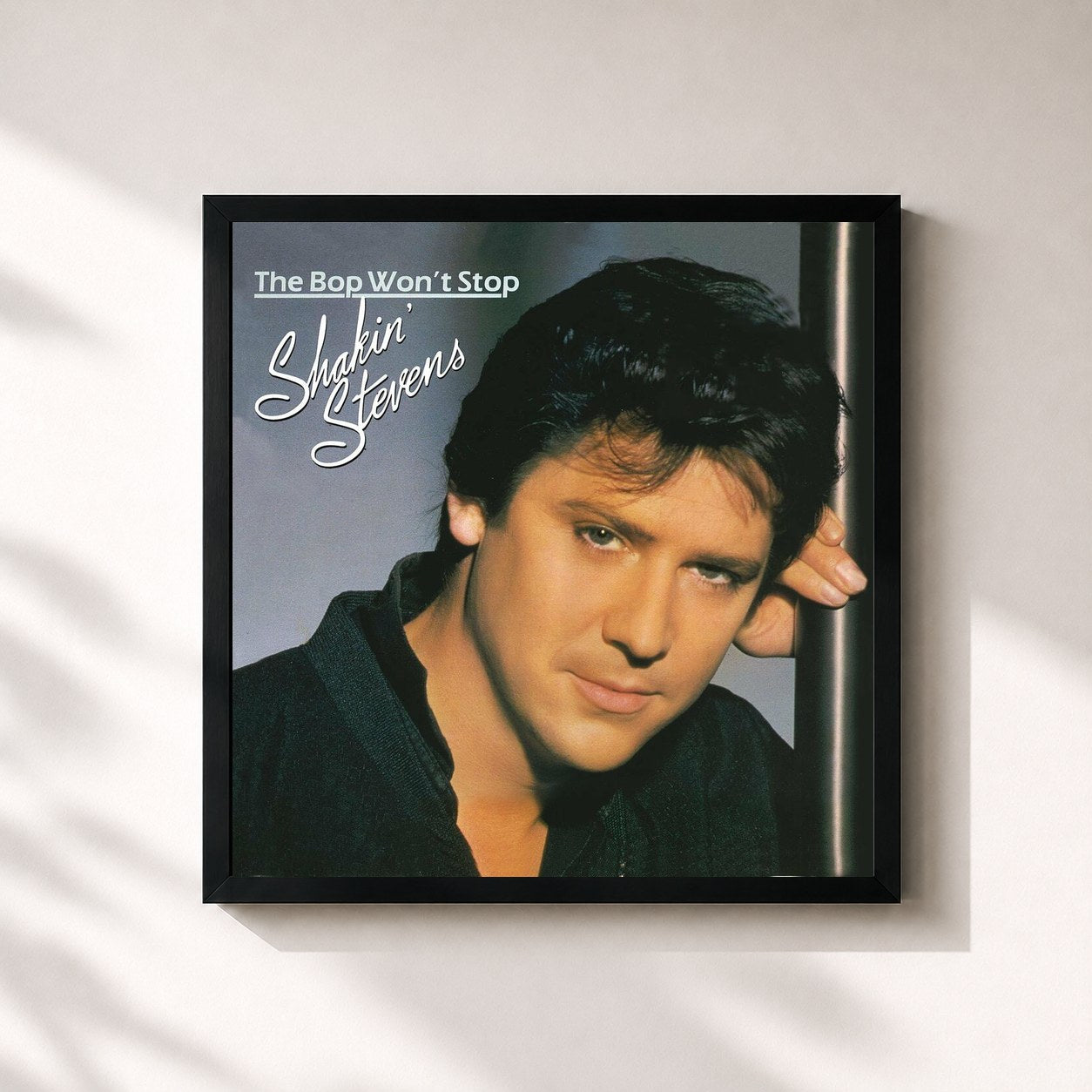 #noir Tableau carré de l'album The Bop Won't Stop de Shakin' Stevens, cadre noir 32x32 cm