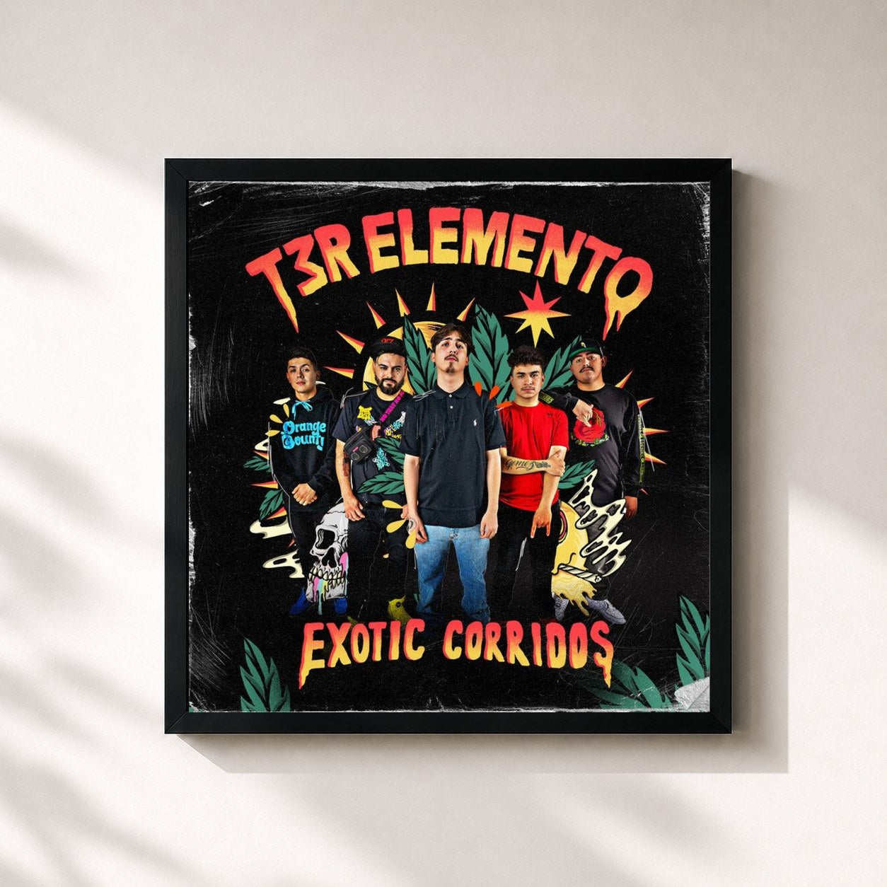 #noir Tableau carré de l'album Exotic Corridos de T3r Elemento, cadre noir 32x32 cm