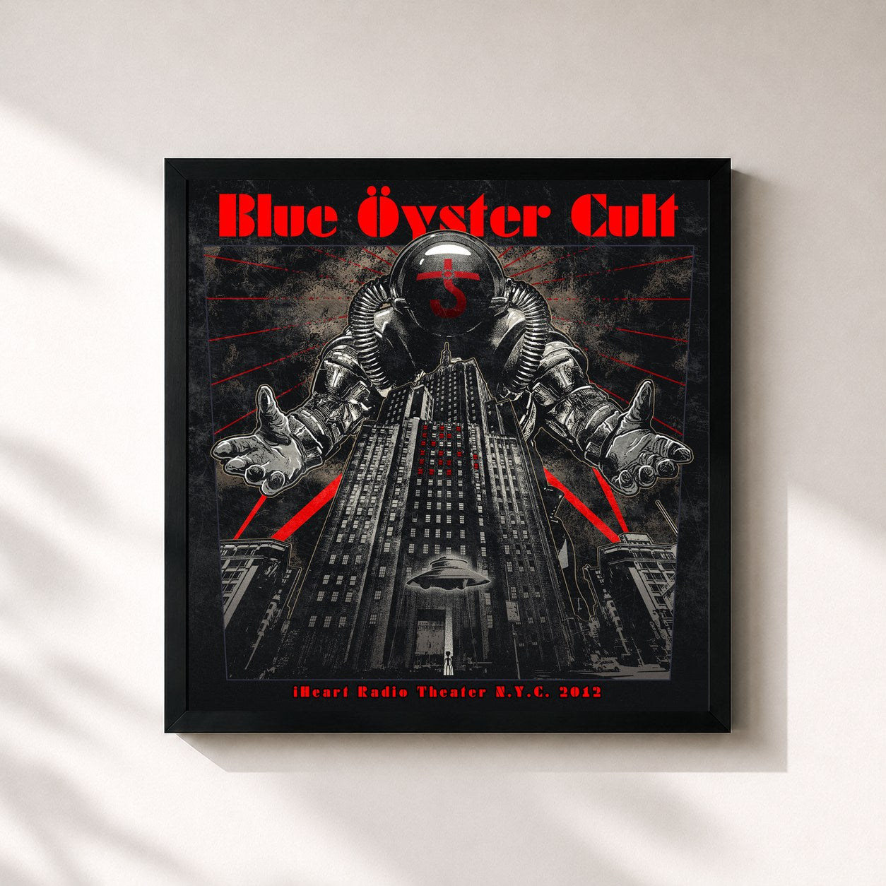 #noir Tableau carré de l'album iHeart Radio Theater N.Y.C. 2012 de Blue Öyster Cult, cadre noir 32x32 cm